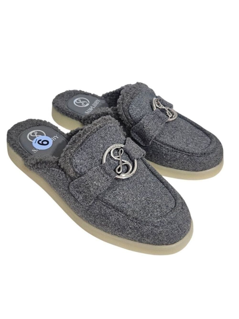 SAM & LIBBY Shelby Gray Cozy Mules Sz 9